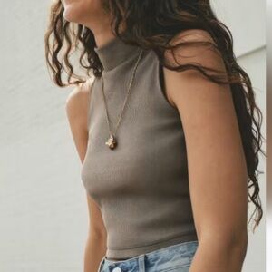 EVERLANE Ribbed Mockneck Tank XL Clay Crop Top